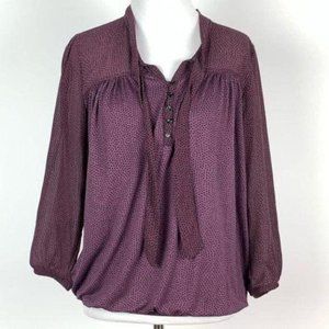 Ann Taylor loft top S pussy-bow half button blouse